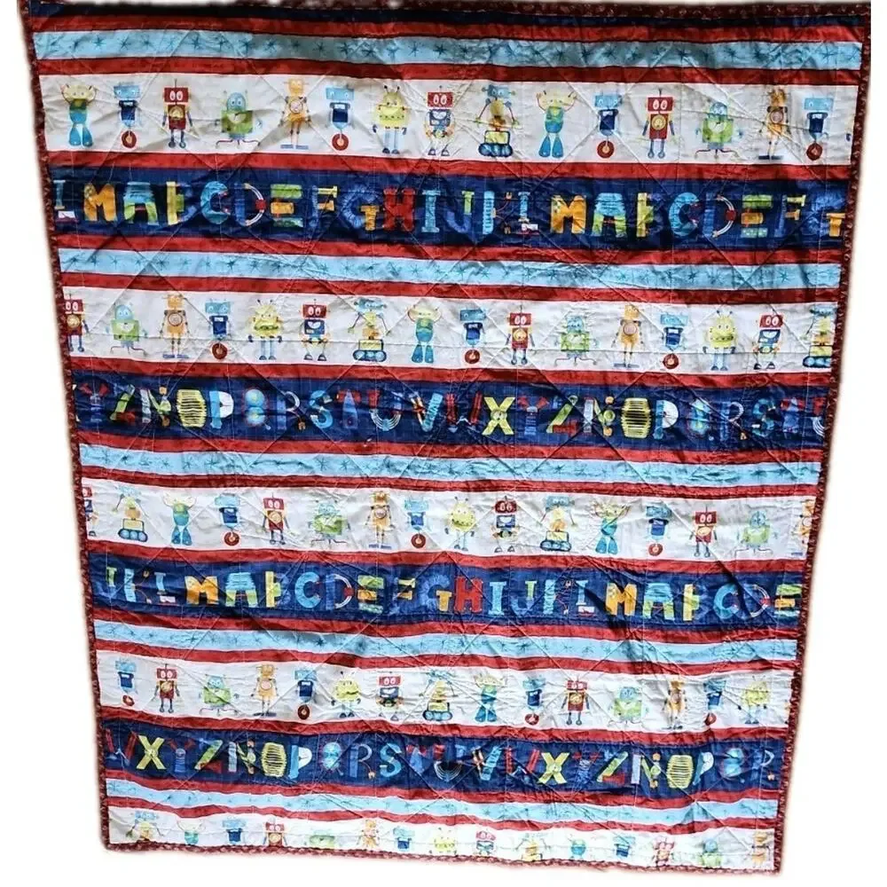 Alpha-Bots Print by Danielle Leone Hand Sewn Baby Learning Crib Quilt Nursery